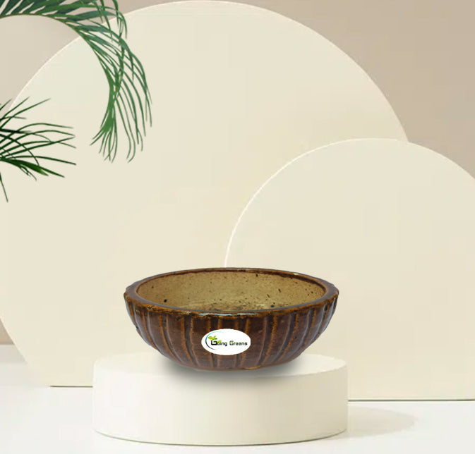 Handmade Brown Ceramic Pot / Bonsai Pot