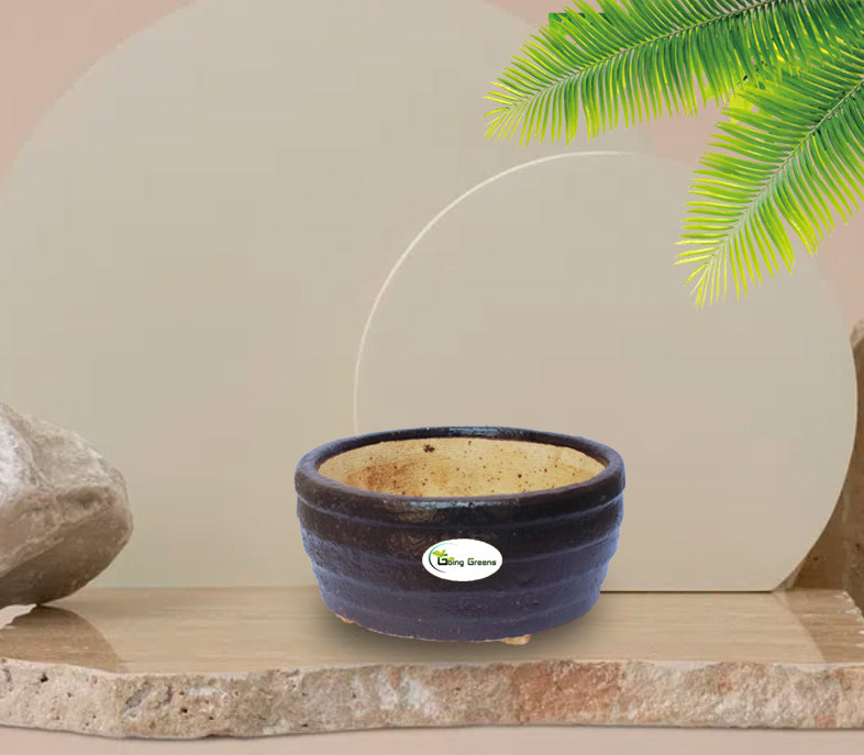 Handmade Blue Ceramic Pot / Bonsai Pot