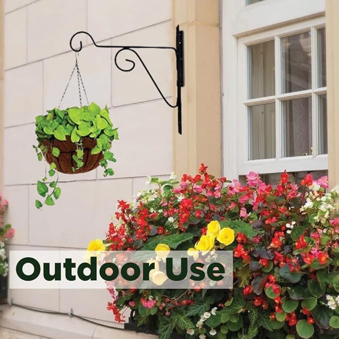 Metal Hanging Hooks, Holder for Indoor Outdoor Planters - Black - Pack of 2 (Wall mounting - 2)