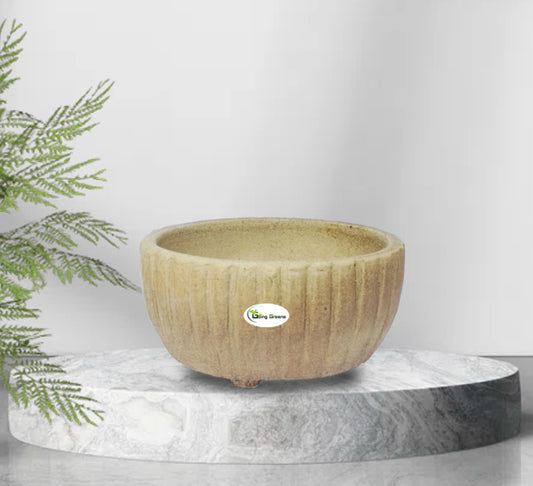 Handmade Beige Ceramic Pot / Bonsai Pot